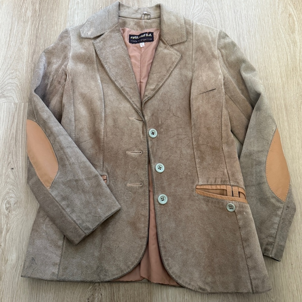 Vintage 70s Tan Brown Suede Leather Jacket With Elbow Patches by Split End LTD